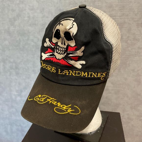 Ed‎ Hardy no more landmines skull and crossbones trucker hat - Picture 1 of 8